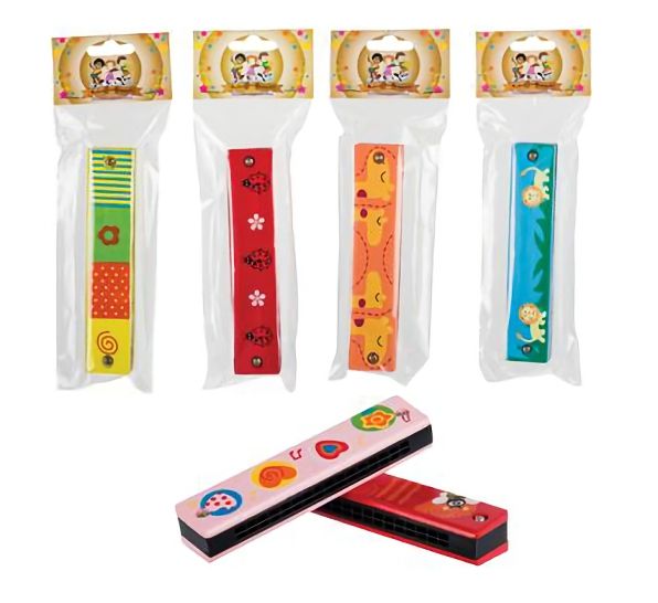 Bulk Pack x 6 Musical Wooden Harmonica - 12.7cm (Assorted)