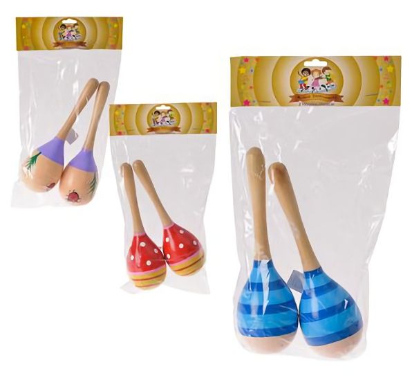 Bulk Pack x 6 Musical Wooden Maracas - 2 Piece (Assorted)