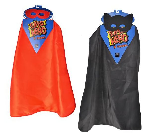 Bulk Pack x 4 Dress Up Cape Child Hero &amp; Eye Mask - Assorted