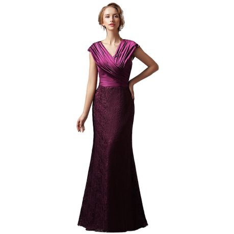 Ruched Bodice Lace A-Line Evening Dress ...