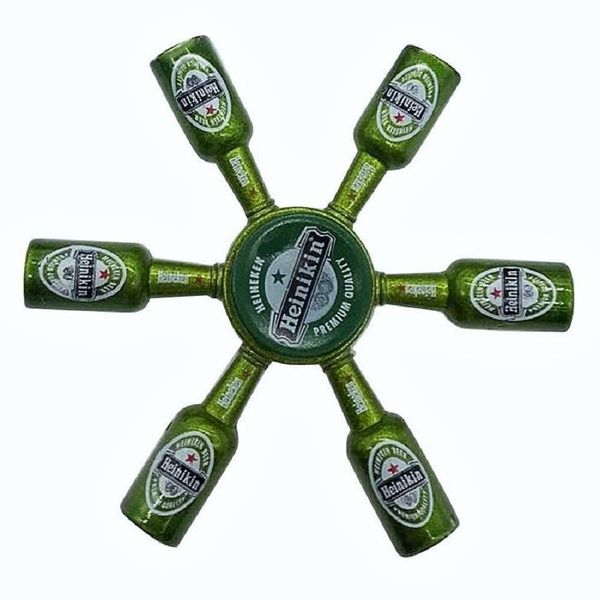 Hand Fidget Spinner Heineken Beer Bottle 6 Head - Green