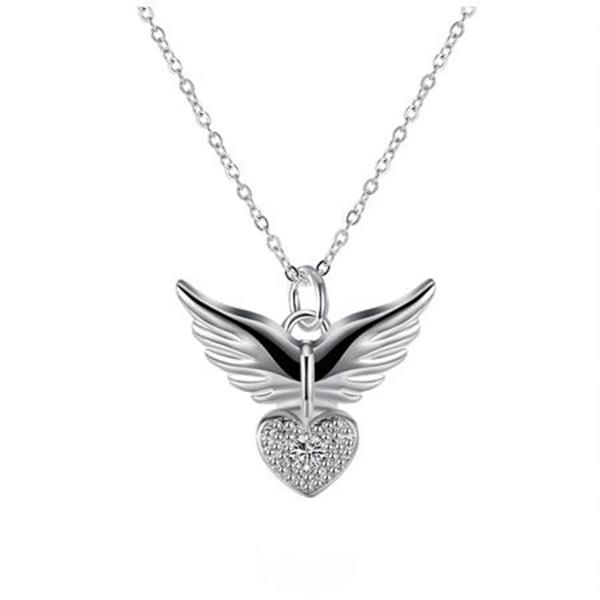 Silver Angel Wing Necklace with CZ