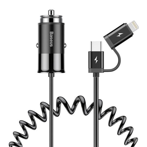 Baseus 1.2m - 4.8A 2in1 Enjoy Together USB Type-C &amp; Lightning Car Charger