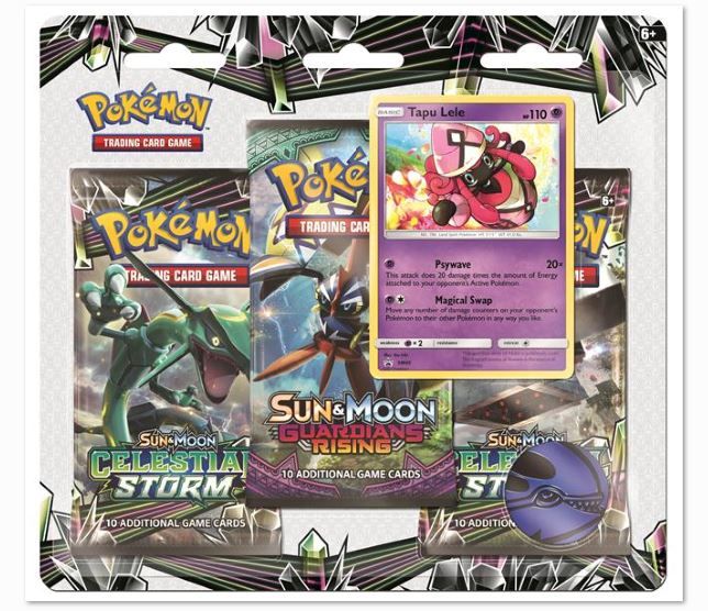 Pokemon Sun &amp; Moon Celestial Storm Three Booster Blister - Tapu Lele