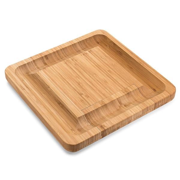 Bamboo Cheese Board with 4 Piece Cutlery Knife Set