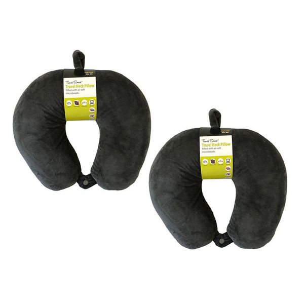Travel Smart Neck Pillow with Snap Fastener - Grey (Pack of 2)