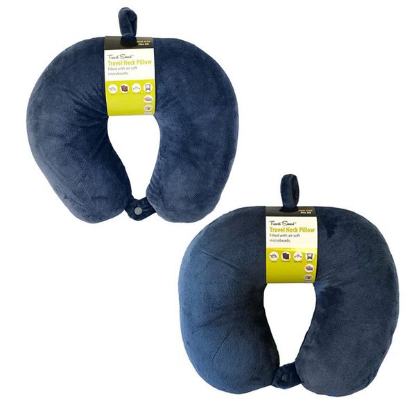 Travel Smart Neck Pillow with Snap Fastener - Navy Blue (Pack of 2)