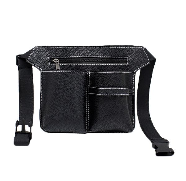 Leather Salon Hairdressing Scissor Waist Bag - Black