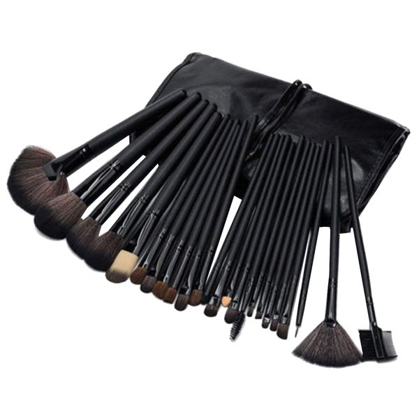 Synthetic Hair Cosmetic Makeup Brush - Black (24 Piece Set)