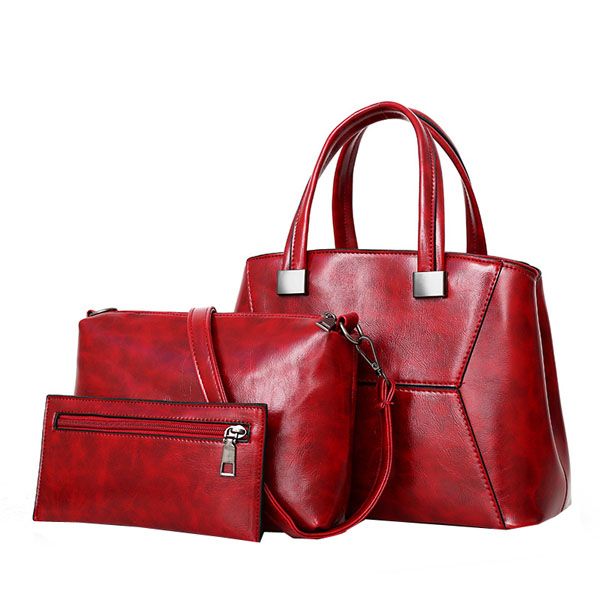 Luxury PU Leather Handbag Shoulder Bag Set - 3 Pieces (Red) | Buy ...