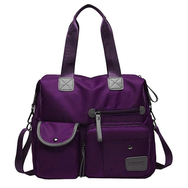 Multi Pocket Nylon Handbag & Crossbody Bag - Purple (Large Capacity ...