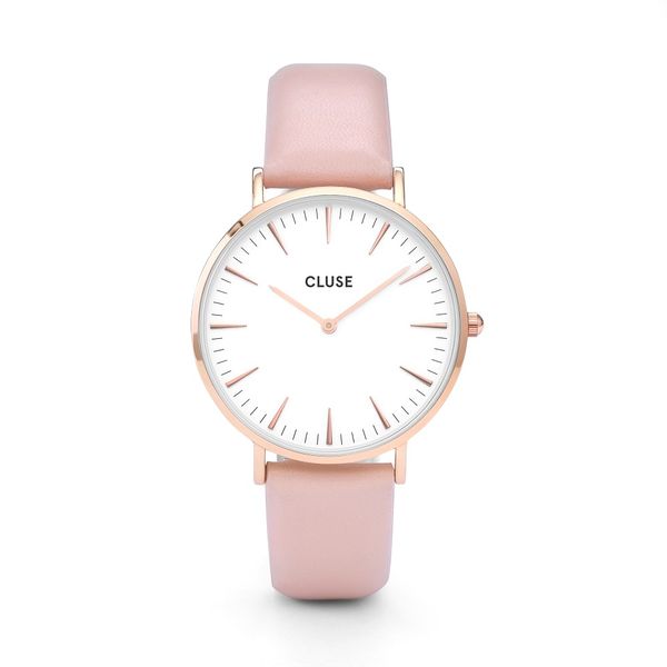 Cluse Ladies White Dial &amp; Pink Leather Strap La Bohemme Watch - 38mm