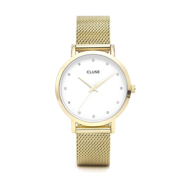 Cluse Ladies White Dial With Stones &amp; Gold Mesh Strap Pavane Watch - 38mm