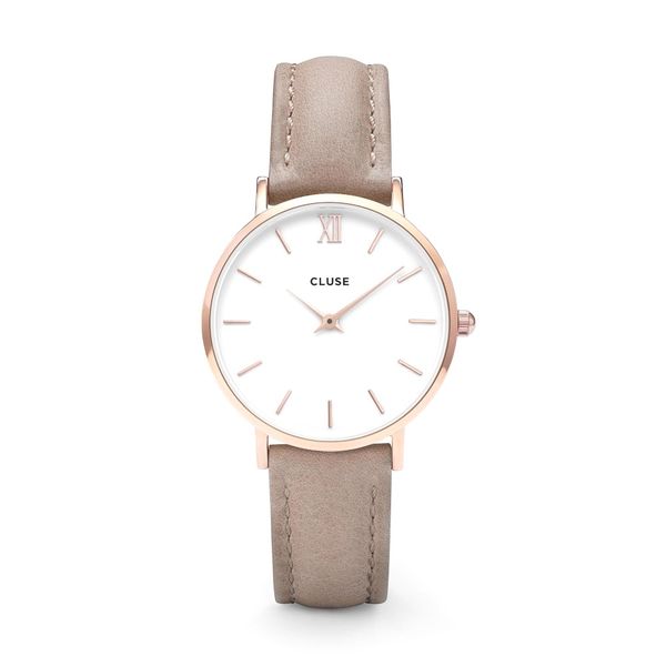 Cluse Ladies White Dial &amp; Hazelnut Leather Strap 33mm Minuit Watch