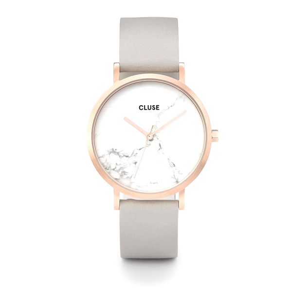 Cluse Ladies White Marble Dial &amp; Grey Leather Strap La Roche Watch - 38mm