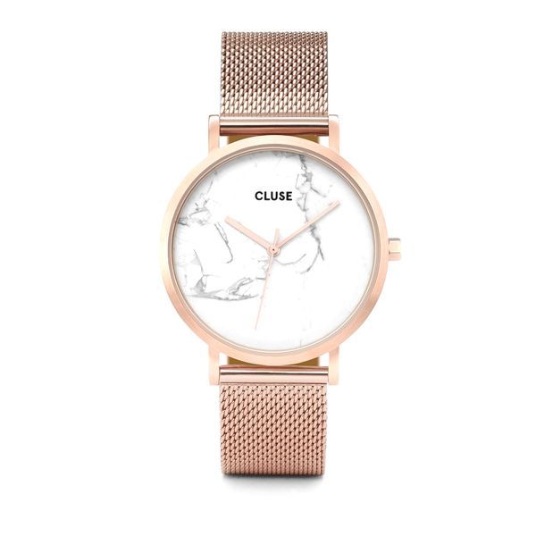 Cluse Ladies White Marble Dial &amp; Rose Gold Mesh Strap La Roche Watch - 38mm