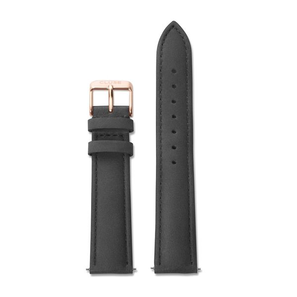 Cluse Black Leather Strap &amp; Rose Gold Buckle - 18mm