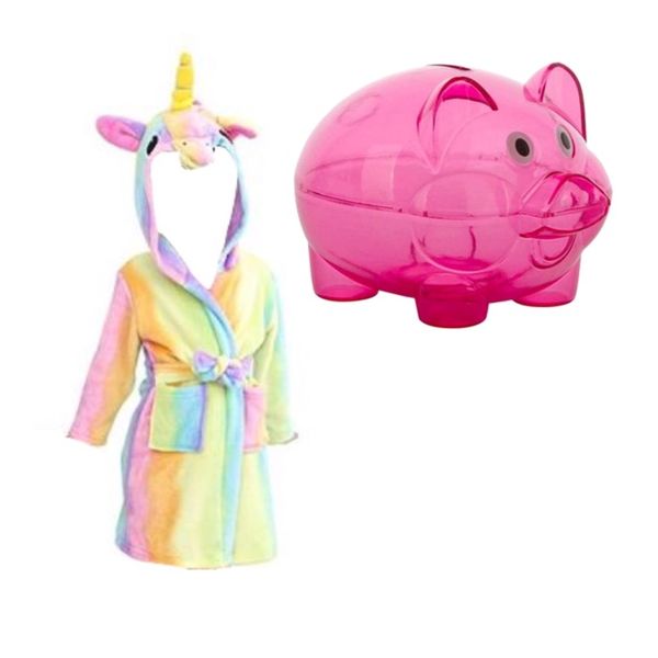 Unicorn Bath Robe &amp; Piggy Bank - Age 3-5