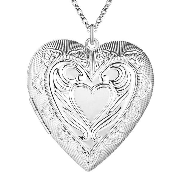 Silver Designer Heart Locket Engraved - PUT A PHOTO INSIDE