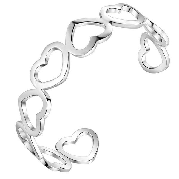 Silver Designer Heart Open Cuff Bangle