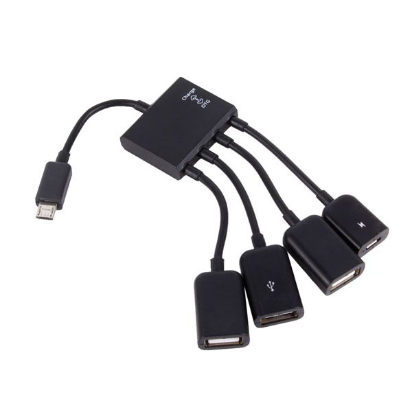 4 Port Micro USB OTG Power Charging Hub Cable &amp; Adapter