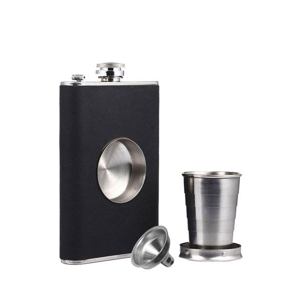 Stainless Steel Hip Flask with Built-in Collapsible Shot Glass