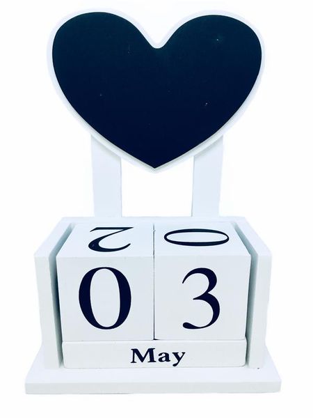 Wooden Block Home Office Desk Calendar with Heart Chalk Board