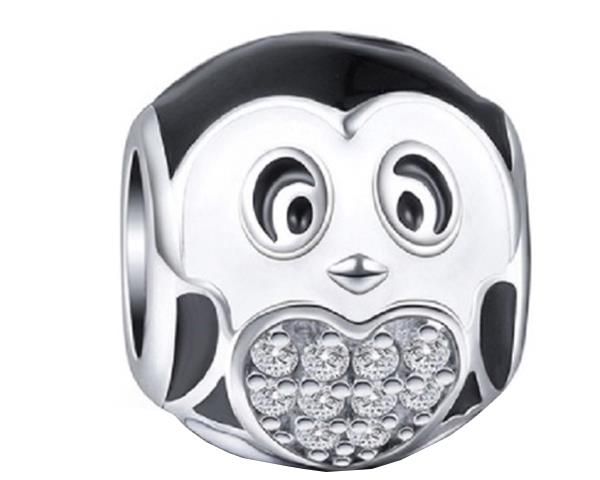 Stroll Girl 925 Sterling Silver Crystal Penguin Charm Beads