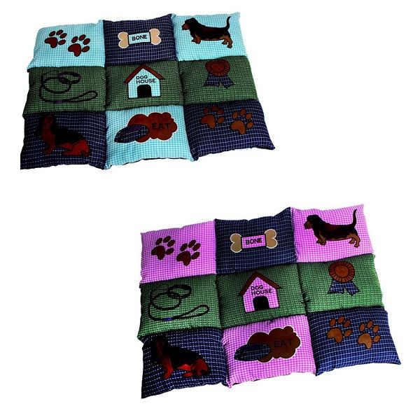 Quilted Pet Mat - Blue &amp; Pink - Set of 2