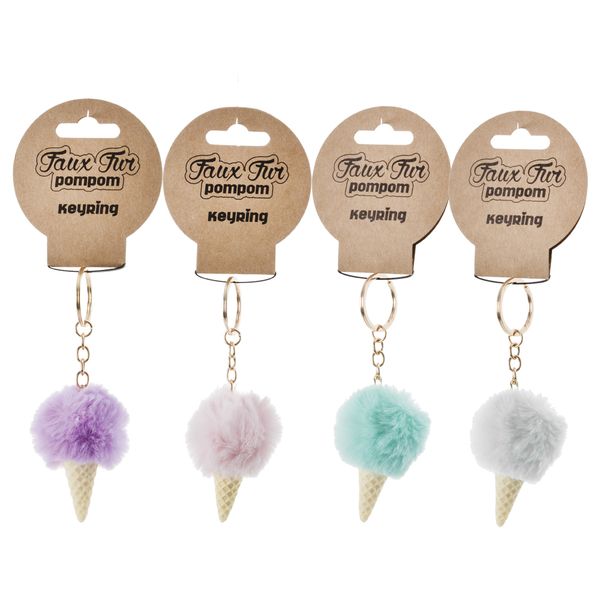 Ice Cream Faux Fur Key Chains - 4 Piece Set