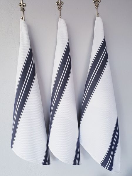 DSA - Waffle Weave Tea Towels White And Navy - Set Of 2