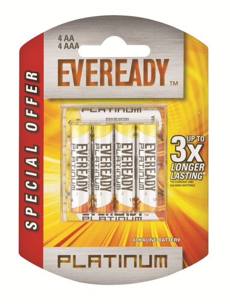 Eveready Platinum Alkaline 4 x AA &amp; 4 x AAA Batteries (Pack of 8)