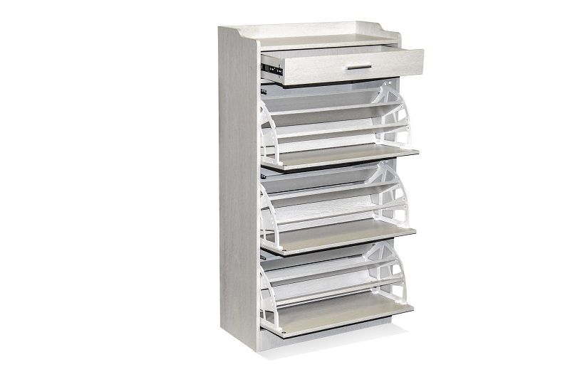 Fine Living 3 Tier Mirror Shoe Cabinet With Draw - Maple