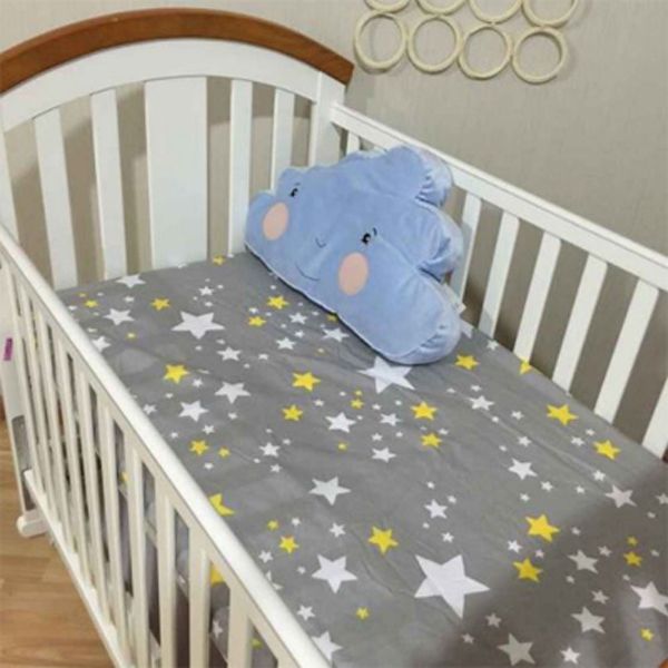 Iconix Woven Cotton Fitted Baby Mattress Cover -Grey Stars