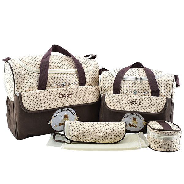 Multifunction Baby Diaper Bag Set - Coffee (Set of 5)