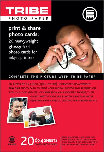 TRIBE Print &amp; Share 6 x 4" Glossy Photo Cards 260gsm (20 Sheets)
