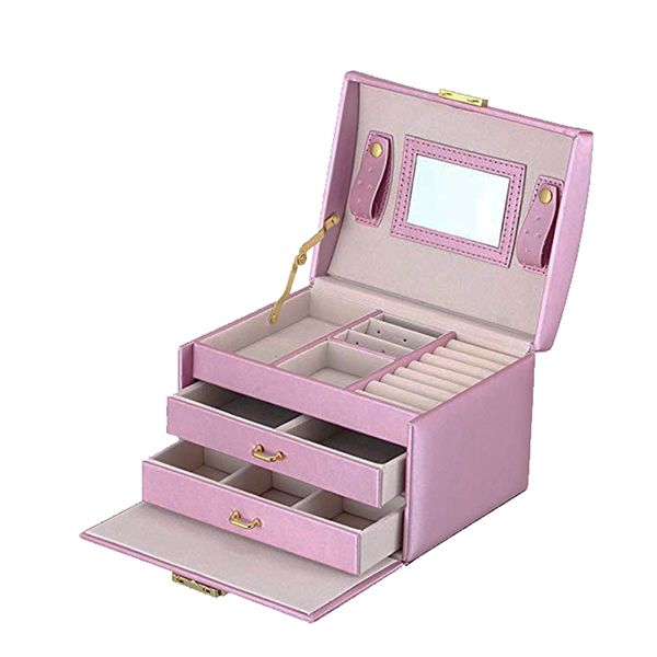 TriLayer PU Jewelry Box with Lock & Mirror Purple Shop Today. Get