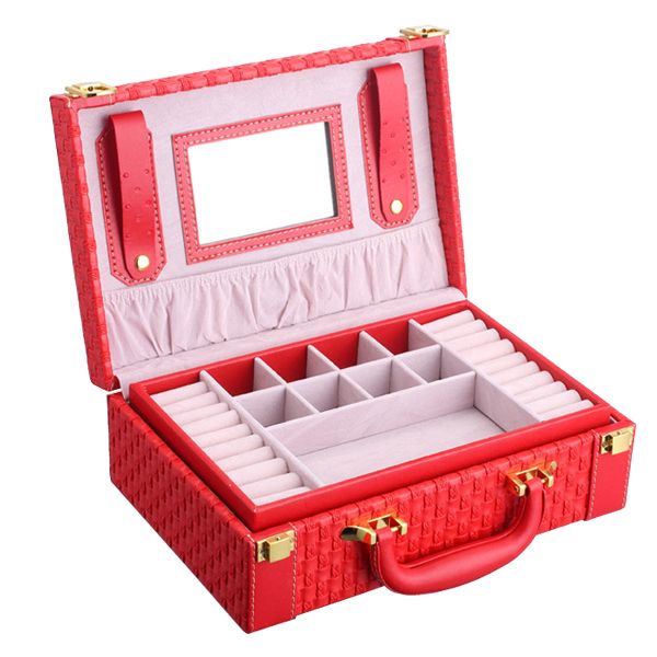 Two-Layer Woven PU Leather Jewelry Box - Red