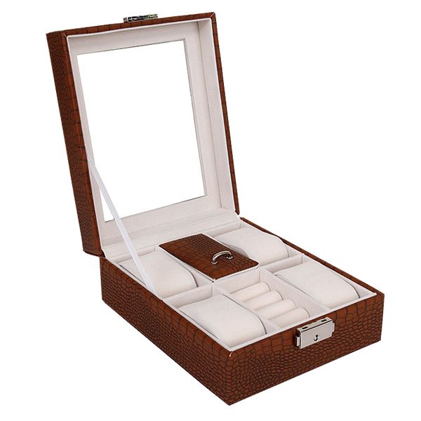 PU Leather Lockable Jewelry Display Box with Lid Coffee Buy Online