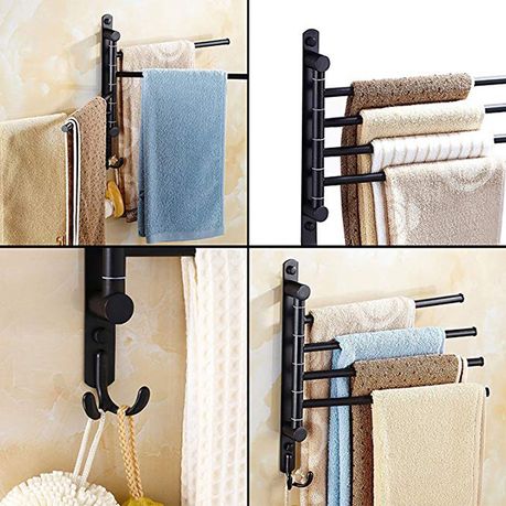 Wall Mount 4 Arm Swivel Towel Bar Rack with Hooks