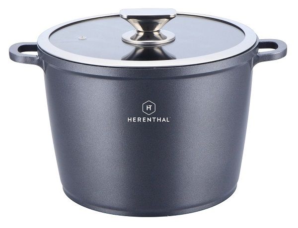 Royalty Line Herenthal 24cm Greblon Non-Stick C3+ Coating Stock Pot - Black