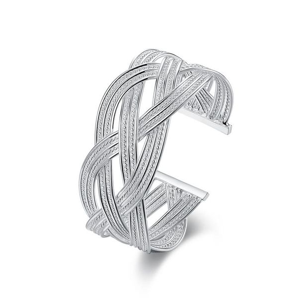 Silver Designer Woven Open Cuff Bangle