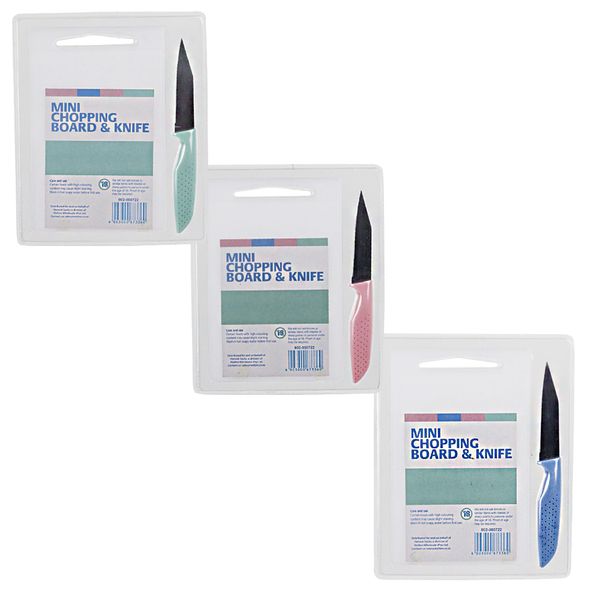 Cutting-Board &amp; Knife Set - Set Of 3 (Pink, Blue &amp; Green)