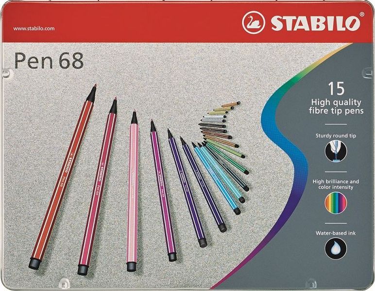 Stabilo 68 Fibre-Tip Pen - Assorted Metal - Box of 15
