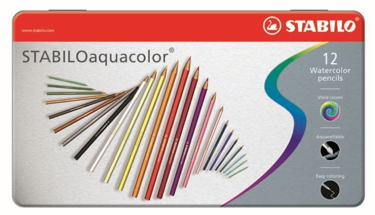 Stabilo Aquacolor - Aquarellable Colour Pencil - Assorted Metal Box of 12