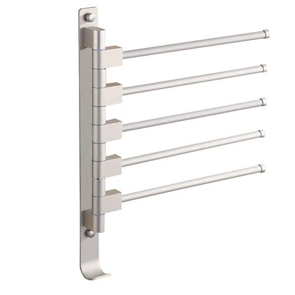 5 Arm Swivel Towel Bar Rack with Hooks - Silver
