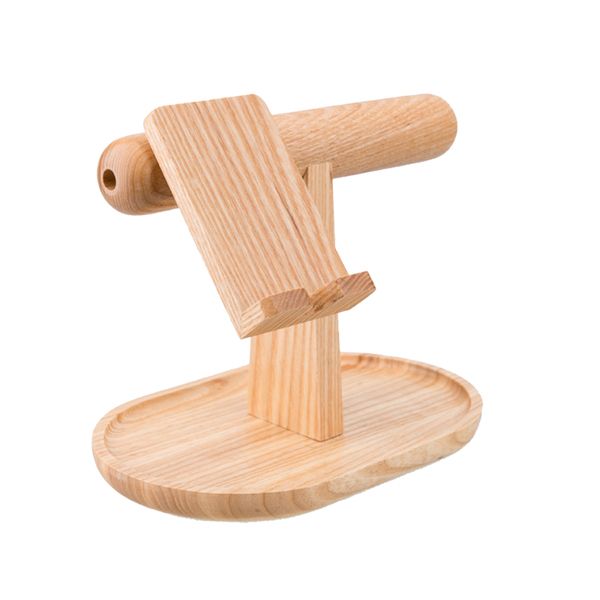 Wooden Phone Docking Station with Watch Holder - Light Wood