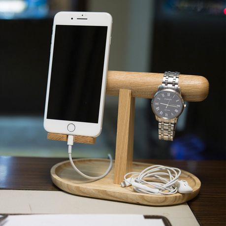 Wooden phone and watch on sale holder