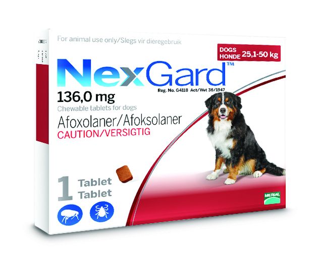NexGard Chewable Tick &amp; Flea Tablet for Dogs - 25.1 - 50kg (1 Tablet)