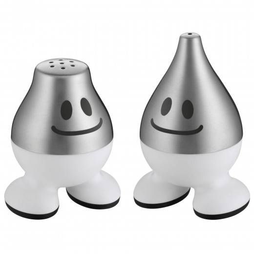 WMF Salt &amp; Pepper Shaker Set of 2 - Characters in Steel/White: German Brand